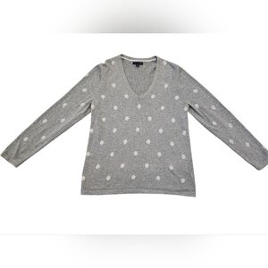 Tommy Hilfiger Gray V-Neck Sweater with Silver Polka Dots